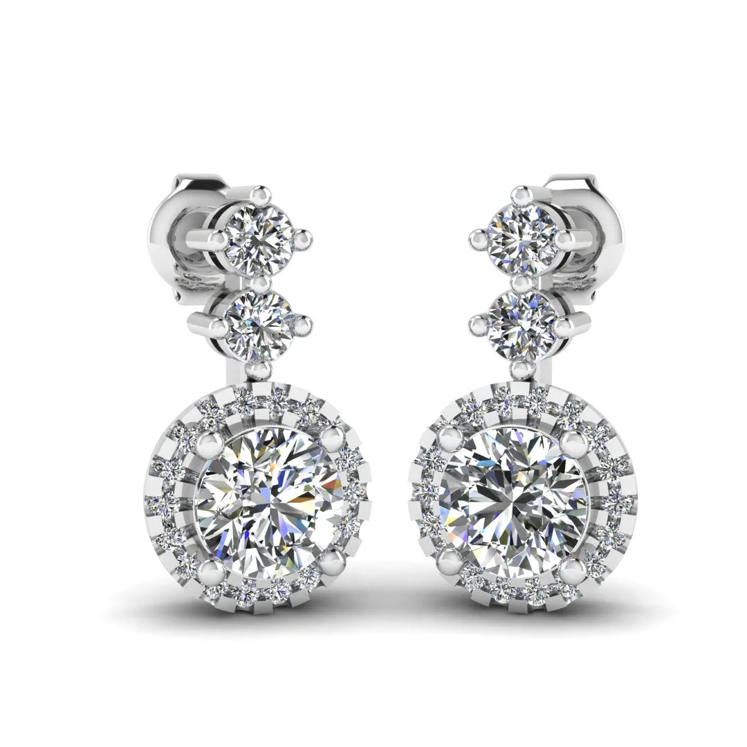 1.10 Carat Round Shape Halo Lab Grown Diamond Drop Earrings E1RBD