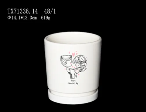 Adorable Round White Ceramic Pot with Cutest Couple Picture - Perfect Valentine's Day Gift