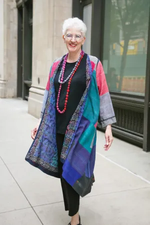 BAGH PRINT KANTHA V-NECK DRESS - bg2418-blu -