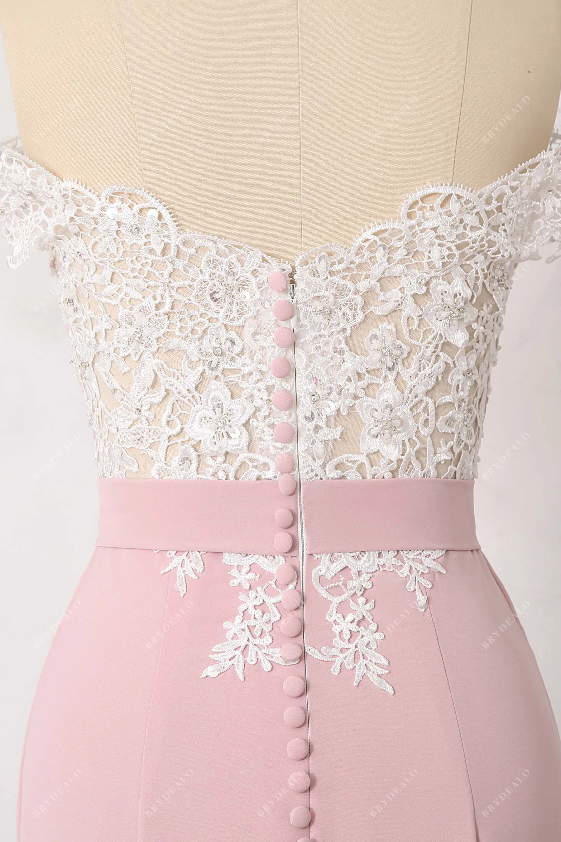 Beaded Lace Dusty Pink Off Shoulder Long Bridesmaid Gown