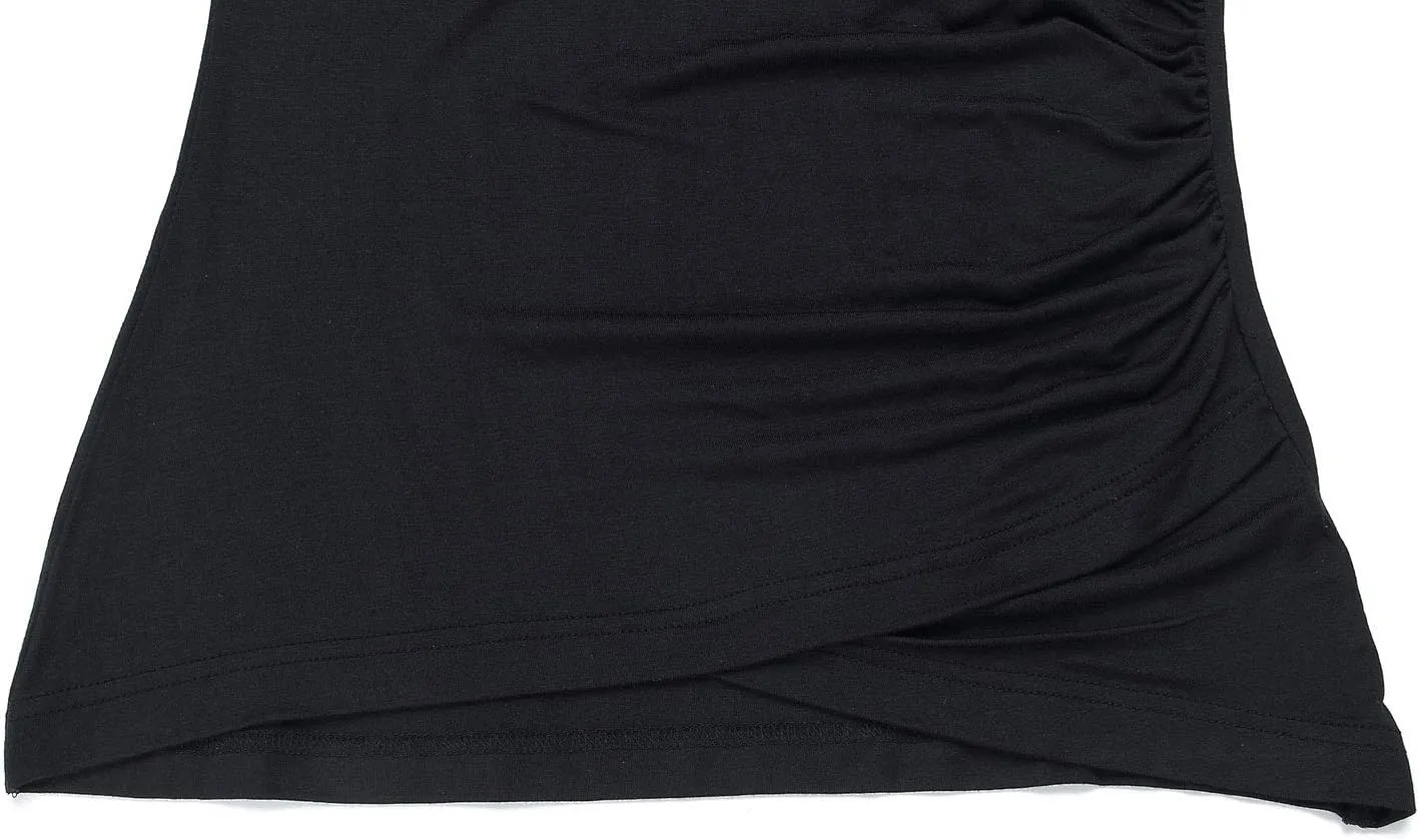 Beauhuty Women's Deep V Neck Slim Fitted Long Sleeve T-Shirt Front Wrap Ruched Tee Tops
