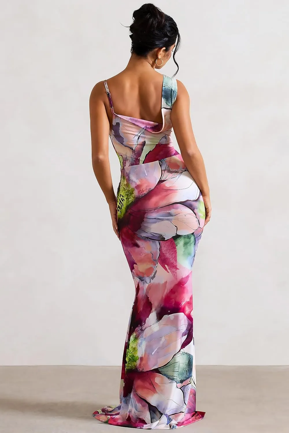Bodycon Dresses for Women Sexy Strap Shoulder Asymmetric Cowl Neck Backless Slim Long Elegant Party Maxi Dress