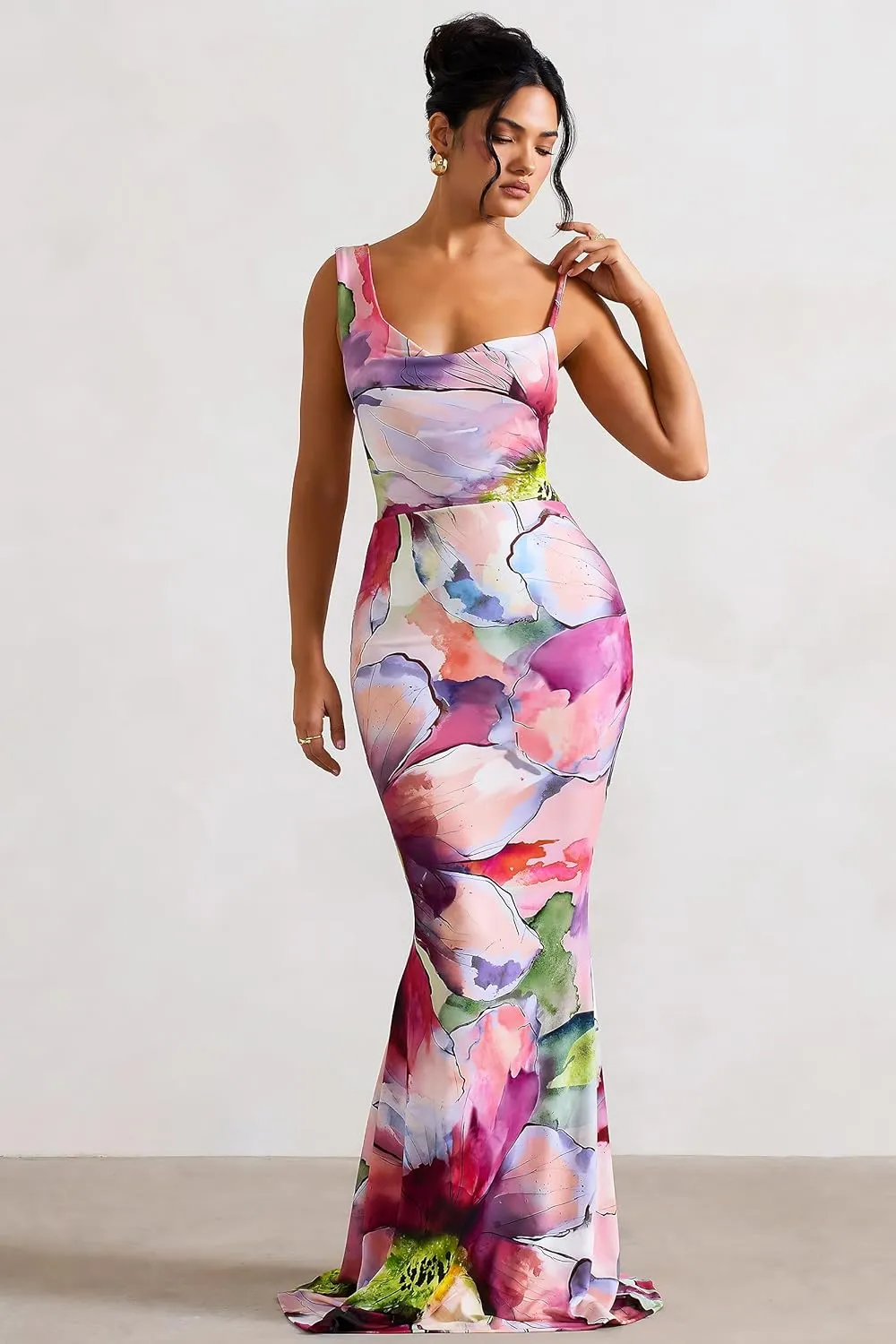 Bodycon Dresses for Women Sexy Strap Shoulder Asymmetric Cowl Neck Backless Slim Long Elegant Party Maxi Dress