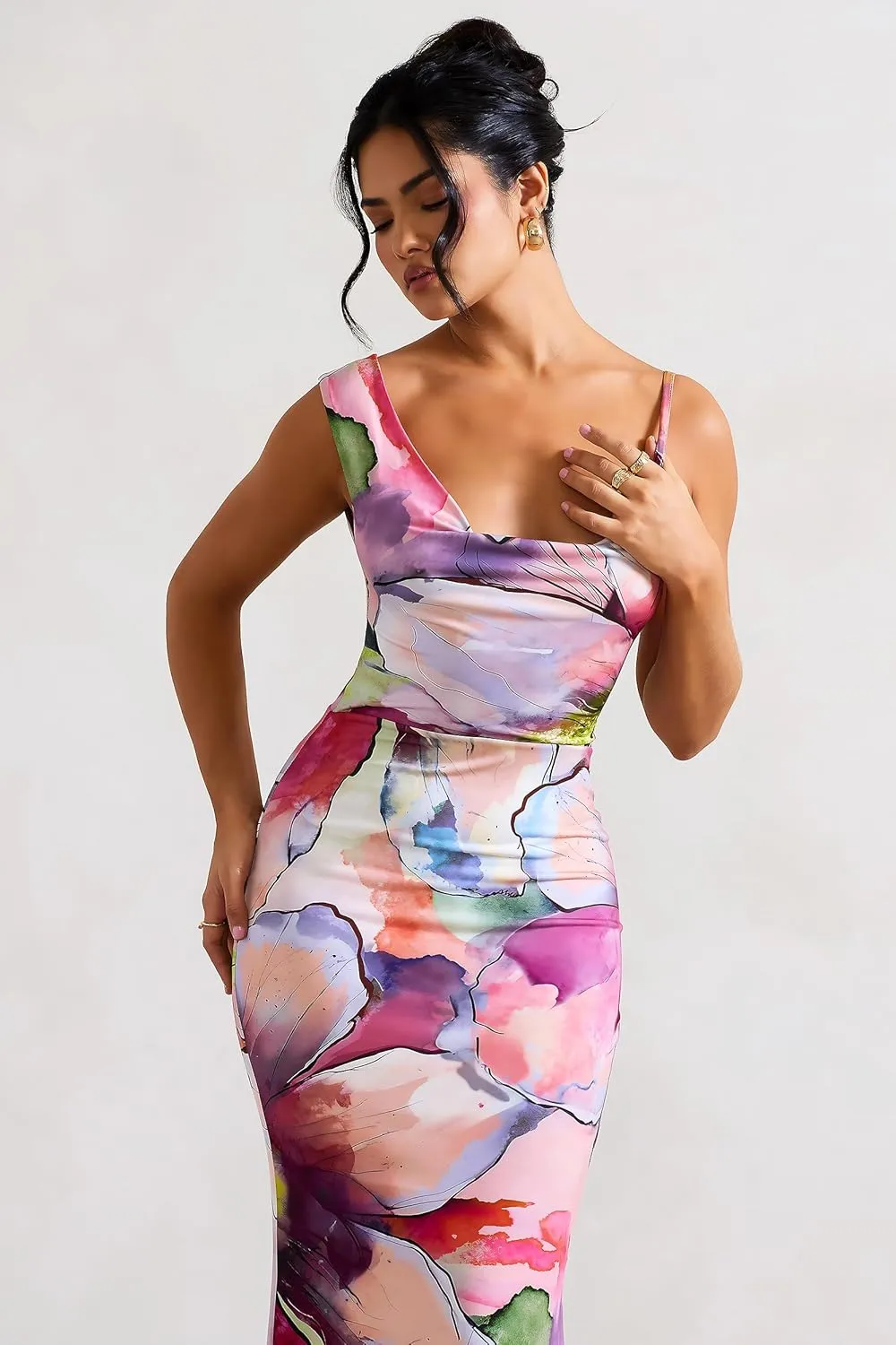 Bodycon Dresses for Women Sexy Strap Shoulder Asymmetric Cowl Neck Backless Slim Long Elegant Party Maxi Dress