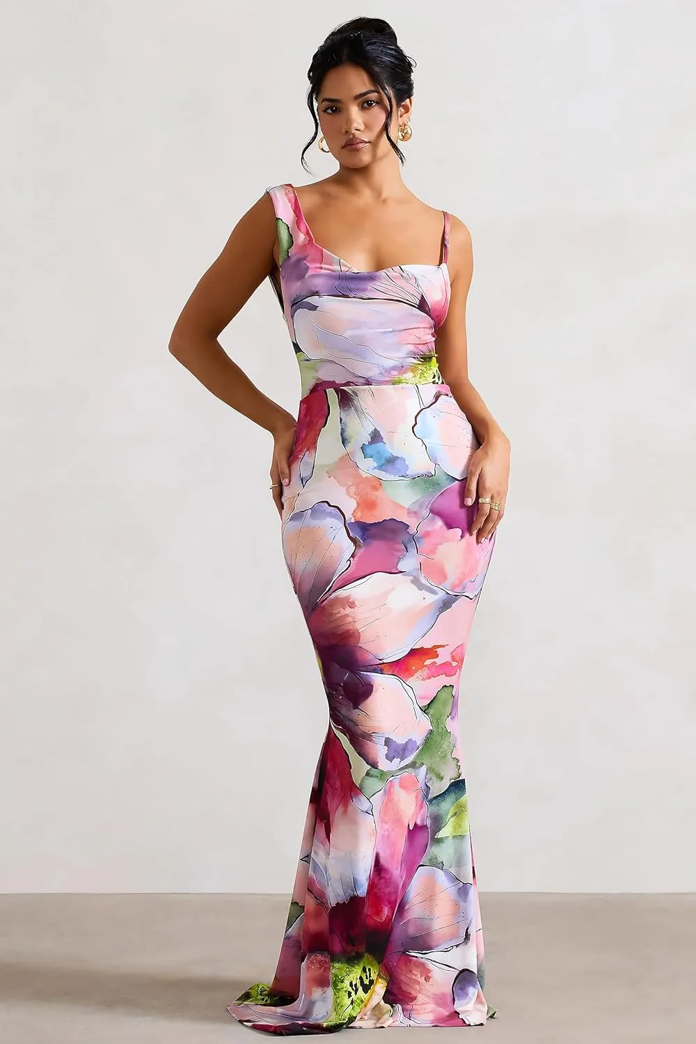 Bodycon Dresses for Women Sexy Strap Shoulder Asymmetric Cowl Neck Backless Slim Long Elegant Party Maxi Dress
