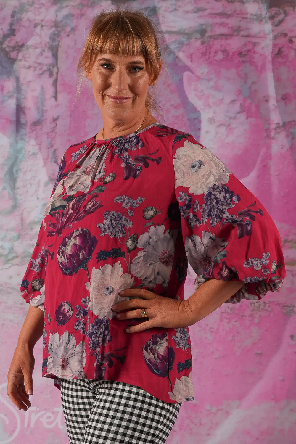 Clancy Blouse - Raspberry Floriana