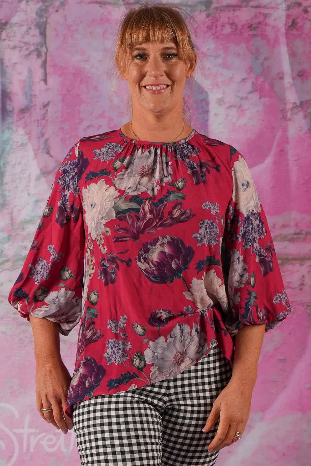 Clancy Blouse - Raspberry Floriana