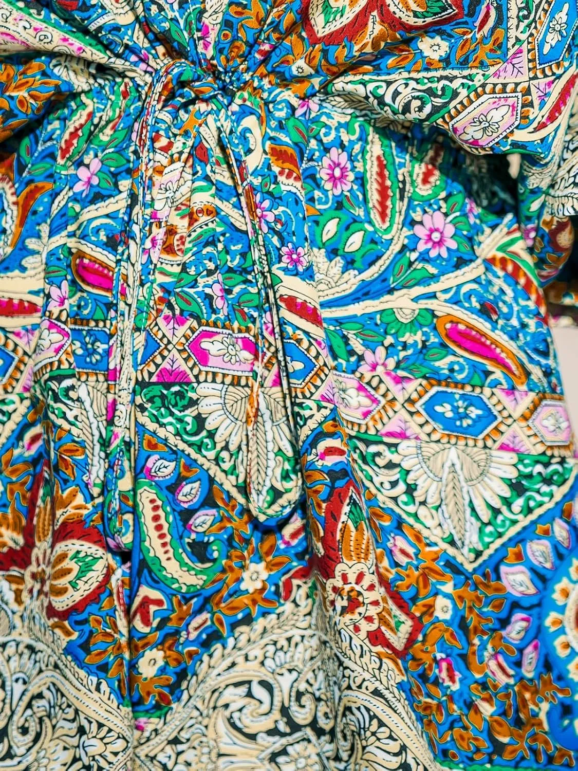 CUPSHE Women Casual Boho Sundress Summer Floral Print Tie Front Dress 3/4 Sleeves Paisley Beach Mini Dresses
