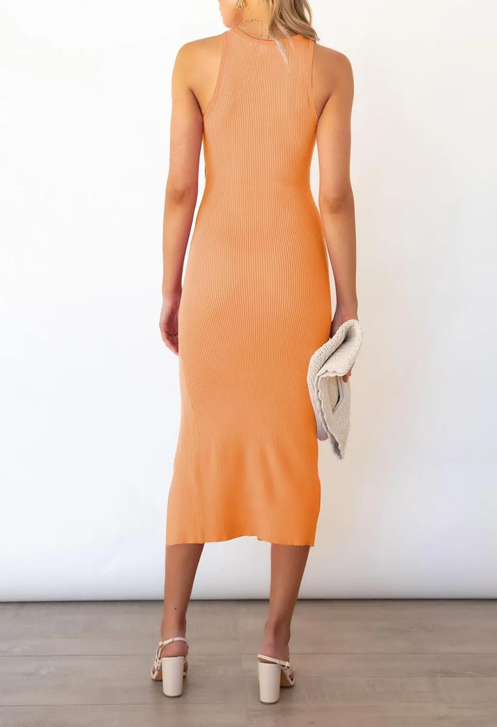 Cutiefox Women's Sleeveless Cut Out Side Slit Ribbed Knit Bodycon Tank Midi Dress