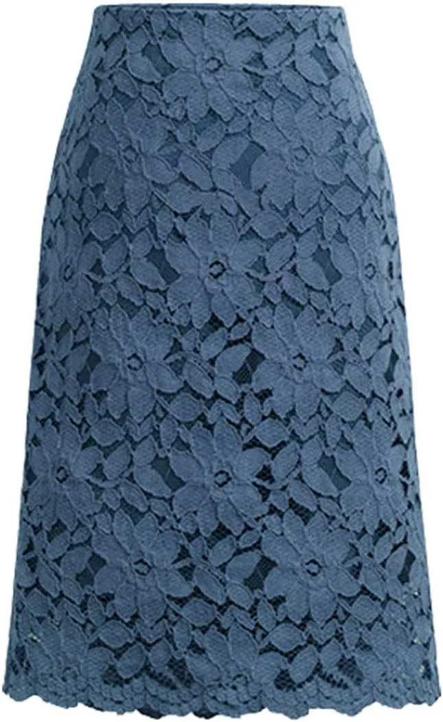 ebossy Women's Elegant Floral Lace Knee Length Pencil Skirt