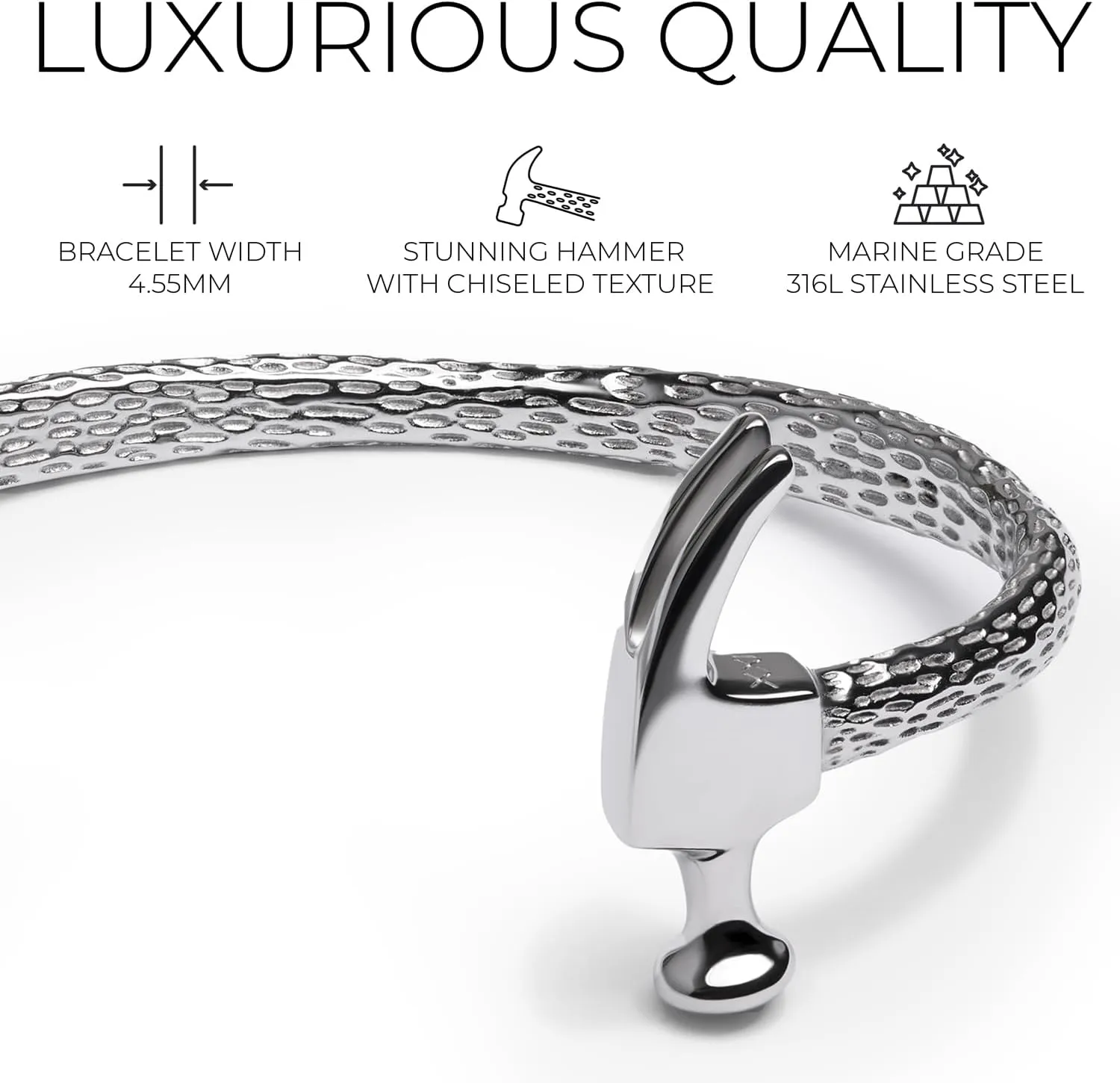 Elegatto Premium Hammer Cuff Bracelet for Men | Black-Plated Marine-Grade Stainless Steel with Chiseled Texture | Mens Designer Jewelry