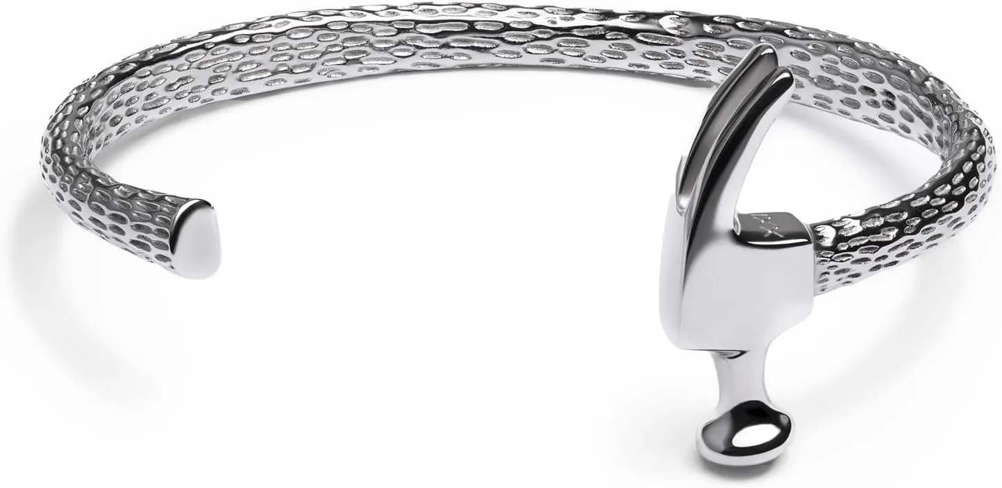 Elegatto Premium Hammer Cuff Bracelet for Men | Black-Plated Marine-Grade Stainless Steel with Chiseled Texture | Mens Designer Jewelry