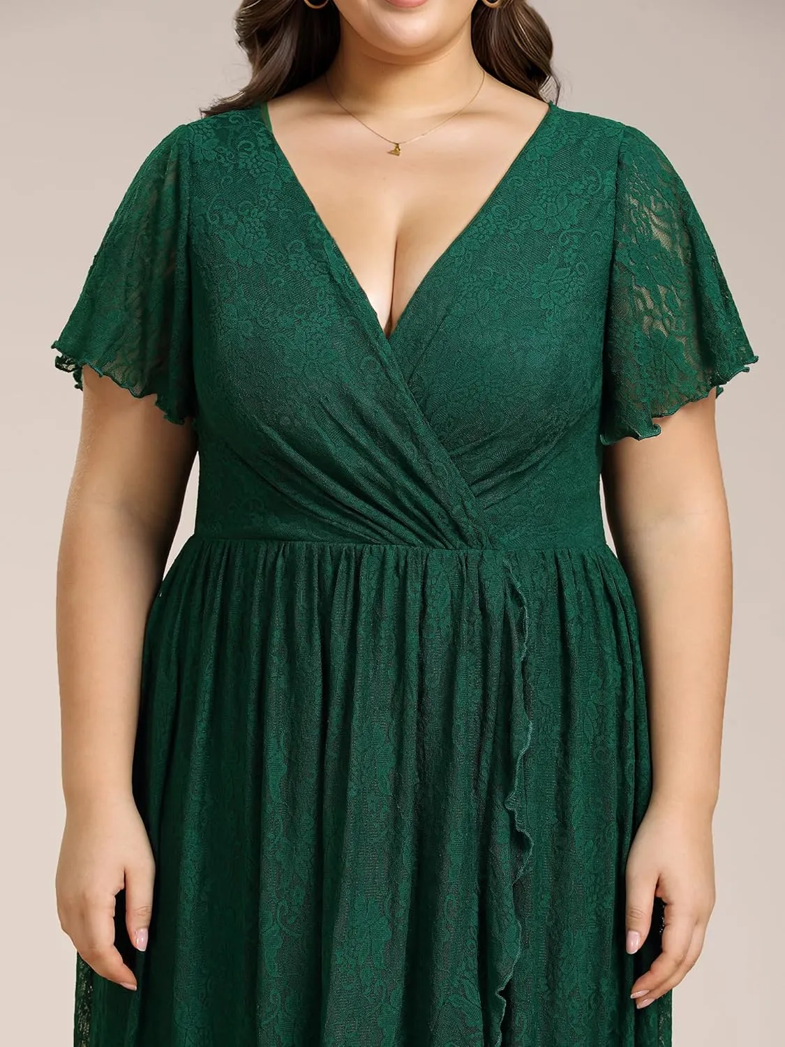 Ever-Pretty Women's V Neck Ruffles Sleeves High Low Lace Plus Size Summer Cocktail Party Wedding Guest Dresses 01489-DAPH