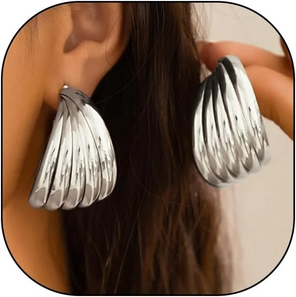 Gold Chunky Statement Earring for Prom Party,Oversized Exaggerated Dangle Earrings for Formal Evening Dress,Metal Thick Hoop Earrings for Women