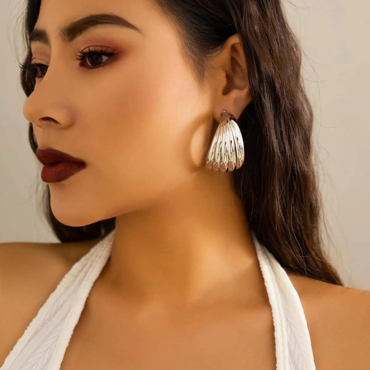 Gold Chunky Statement Earring for Prom Party,Oversized Exaggerated Dangle Earrings for Formal Evening Dress,Metal Thick Hoop Earrings for Women