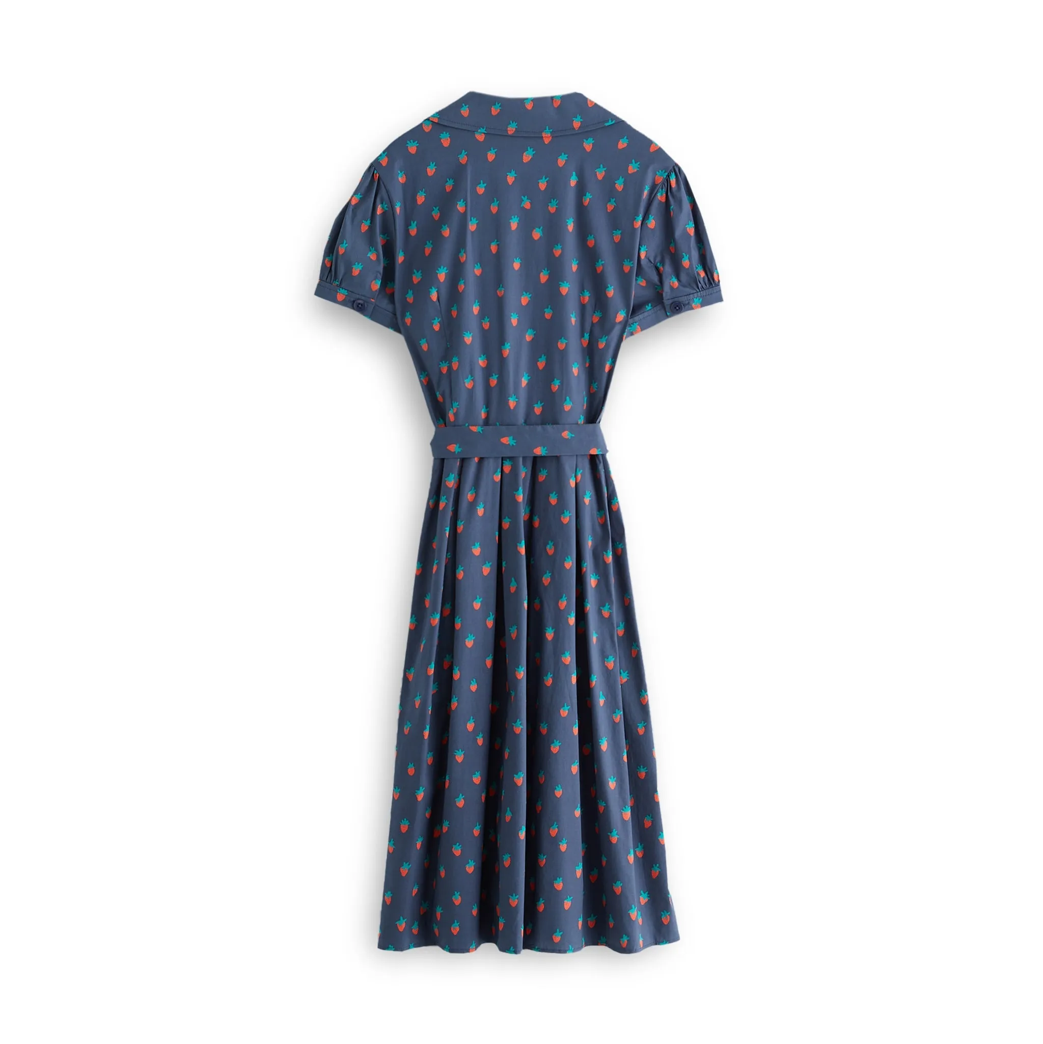 J. Peterman Women's Collared Button-Front Summer Strawberry Dress in Navy
