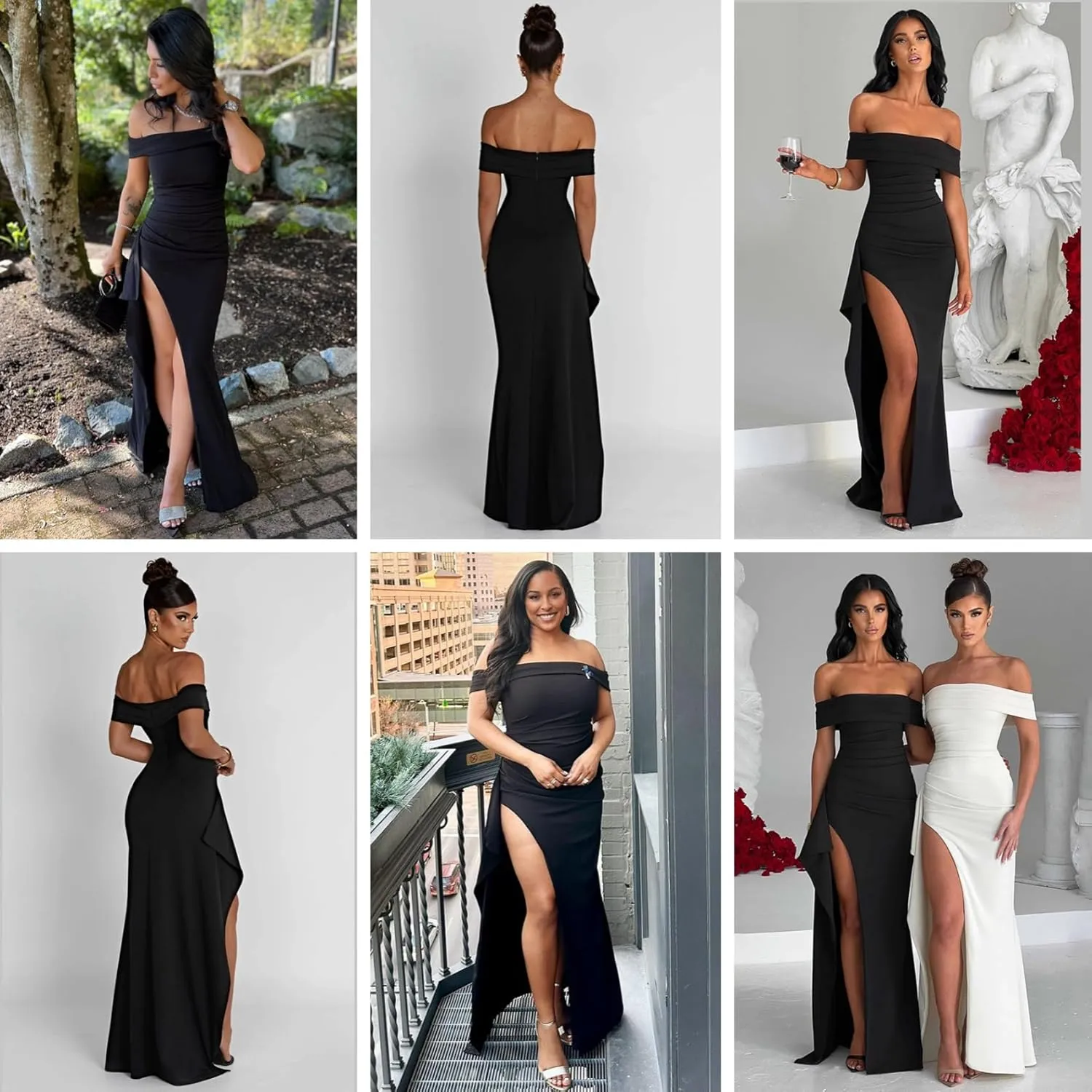 JUMISEE Women's Elegant Off The Shoulder Maxi Dress Sexy High Slit Ruched Bodycon Long Dress Formal Evening Dress