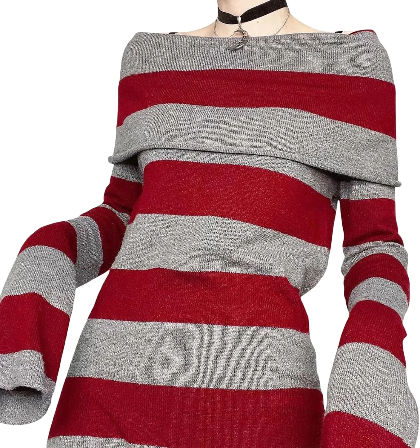 Kimydreama Women Sexy Long Sleeve Bodycon Striped Mini Dress Off Shoulder Slash Neck Knitted Wrapped Short Sweater Dress