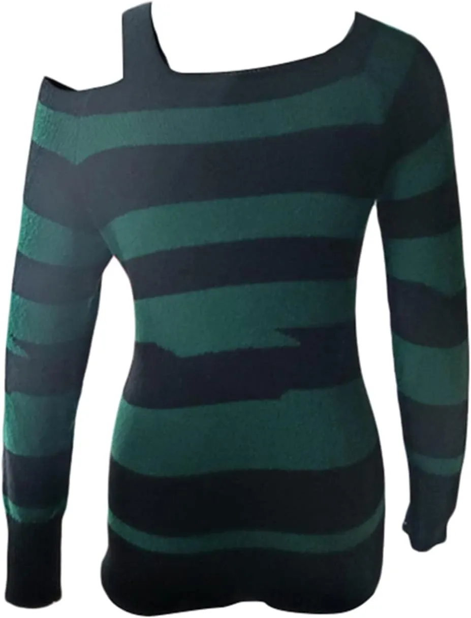 Kimydreama Women Sexy Long Sleeve Bodycon Striped Mini Dress Off Shoulder Slash Neck Knitted Wrapped Short Sweater Dress