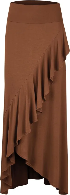 LL Womens Wrapped High Low Ruffle Maxi Skirt - Made in USA