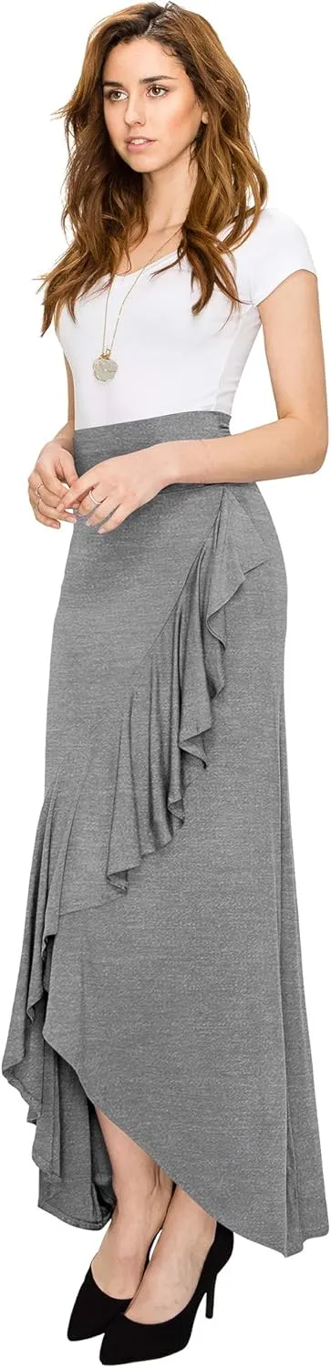LL Womens Wrapped High Low Ruffle Maxi Skirt - Made in USA