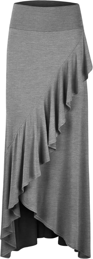 LL Womens Wrapped High Low Ruffle Maxi Skirt - Made in USA
