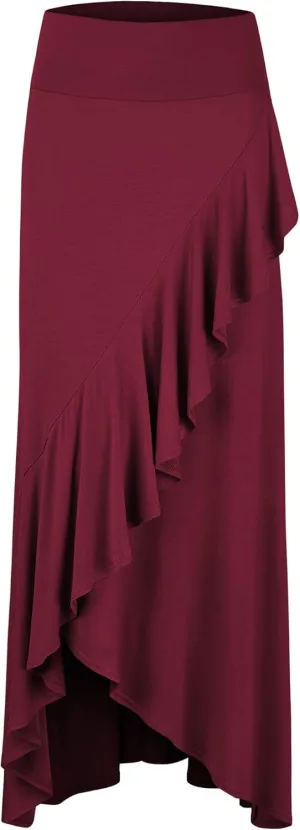 LL Womens Wrapped High Low Ruffle Maxi Skirt - Made in USA