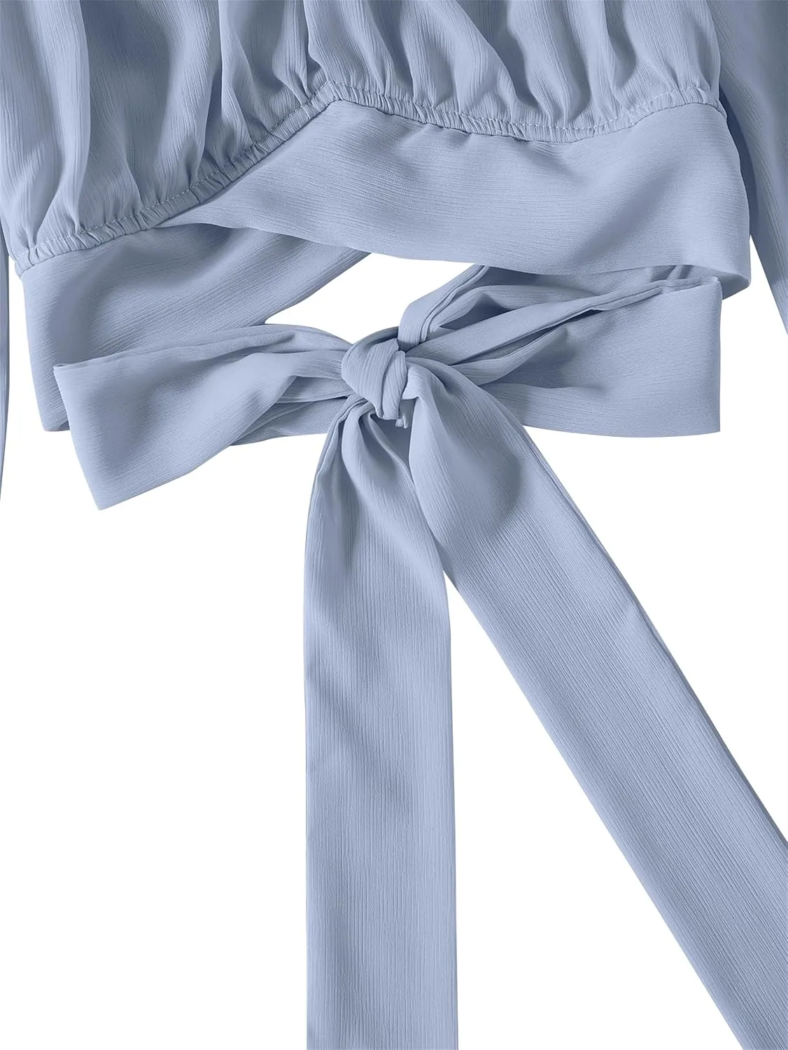 LYANER Women's Cute Off Shoulder Long Sleeve Self Tie Knot Crop Tube Top Blouse
