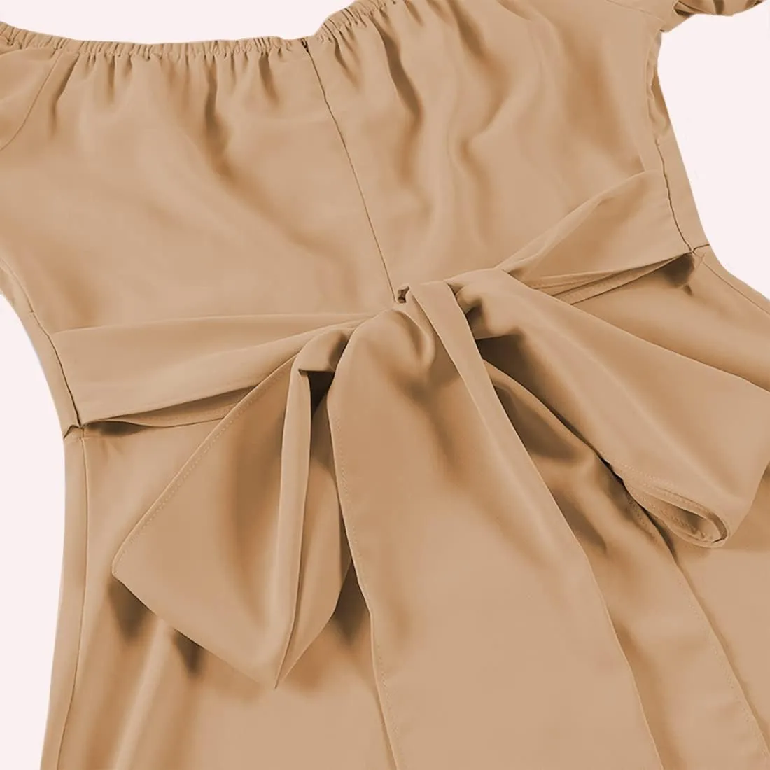 LYANER Women's Off Shoulder Wrap Ruffle Puff Short Sleeve Ruched Tie Back Dress