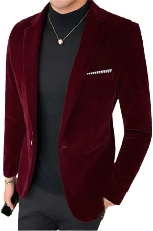 Men Burgundy Velvet Blazer Casual Men Wedding Groom Singer Slim Blazer Formal Evening Dress Jacket