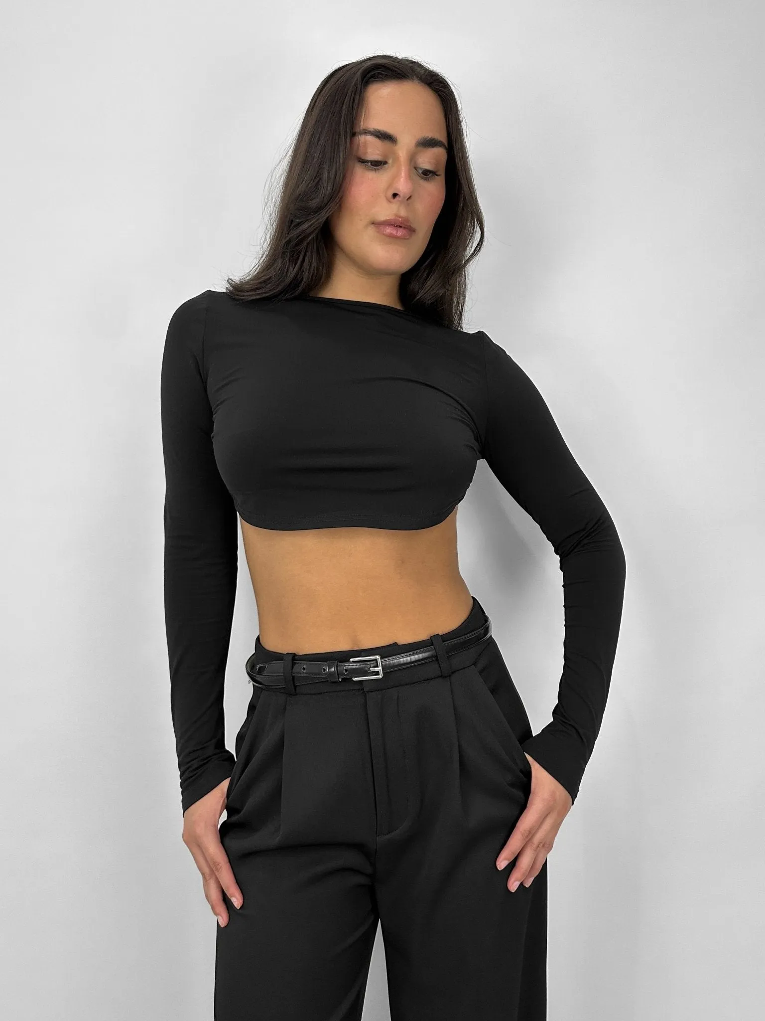 Open Back Cropped Long Sleeve