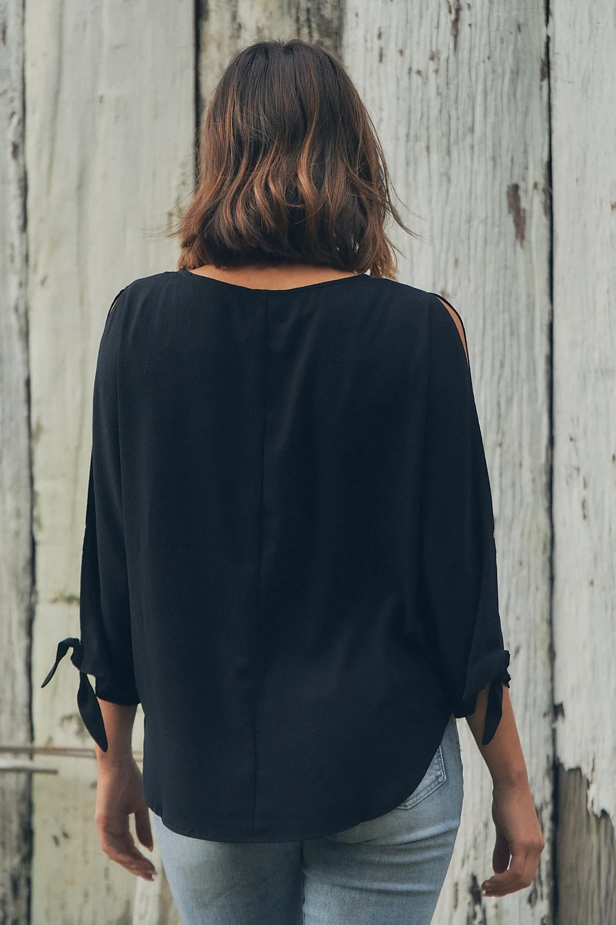 Ophelia Black 3/4 Split Tie Sleeve Blouse