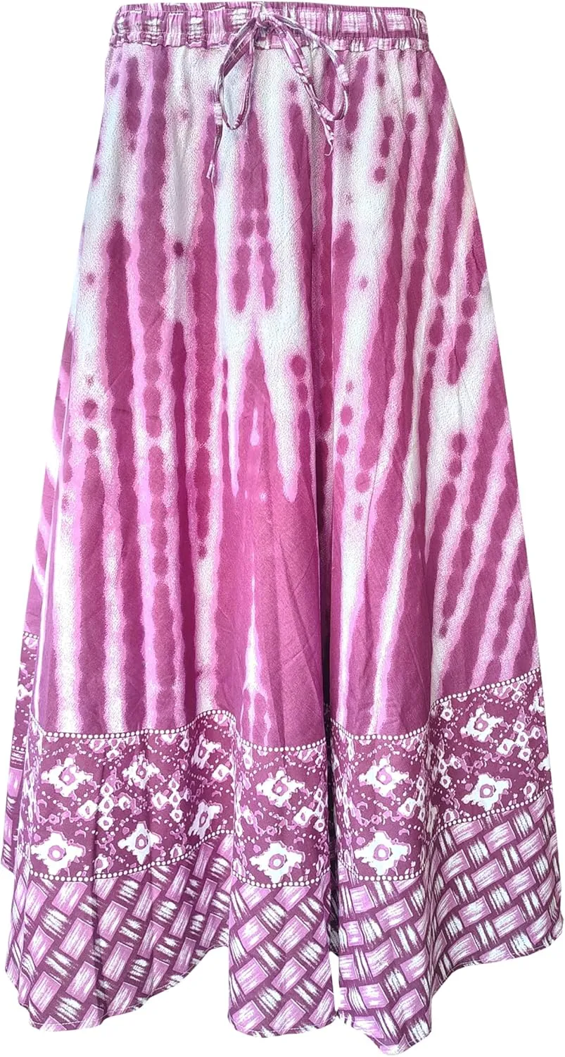 Rastogi Handicrafts Womens Bohemian Print Cotton Long Skirt Pareo Beach Wrap Cover up Elastic Waist One Size Waist 22"-39"