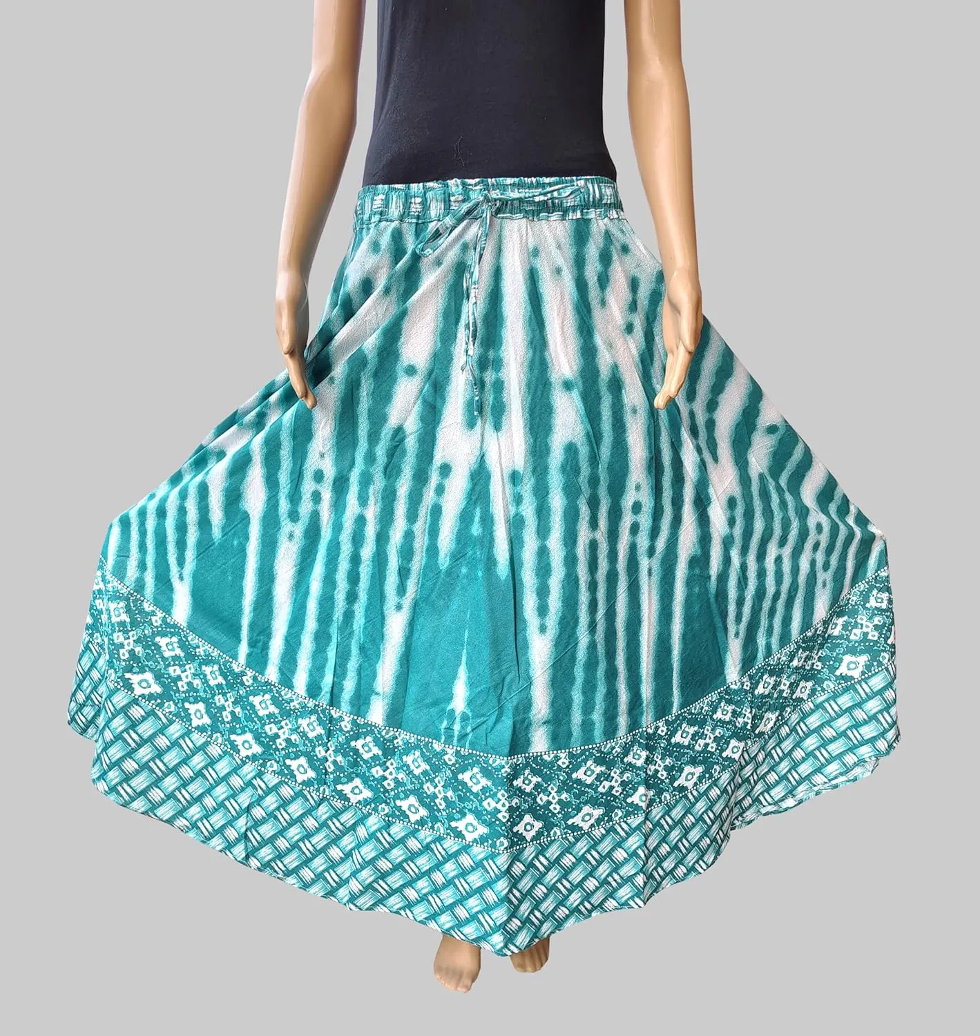 Rastogi Handicrafts Womens Bohemian Print Cotton Long Skirt Pareo Beach Wrap Cover up Elastic Waist One Size Waist 22"-39"