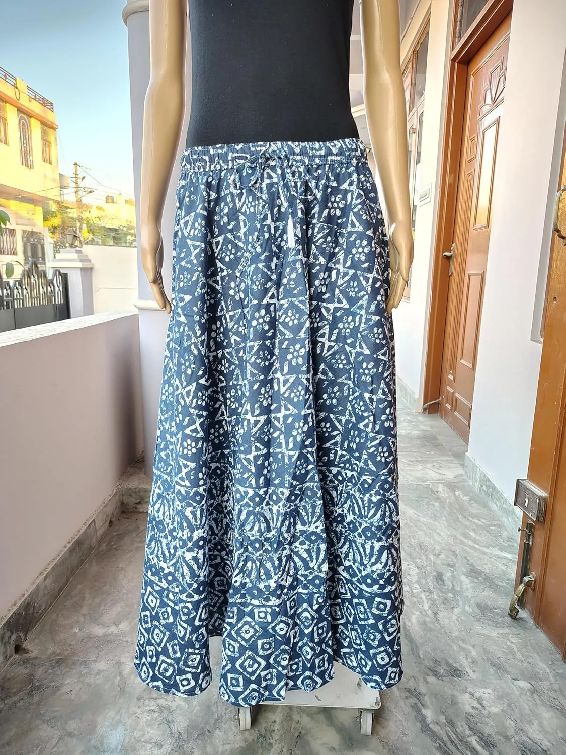 Rastogi Handicrafts Womens Bohemian Print Cotton Long Skirt Pareo Beach Wrap Cover up Elastic Waist One Size Waist 22"-39"