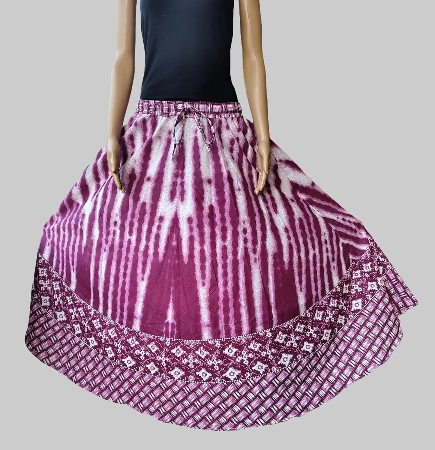 Rastogi Handicrafts Womens Bohemian Print Cotton Long Skirt Pareo Beach Wrap Cover up Elastic Waist One Size Waist 22"-39"