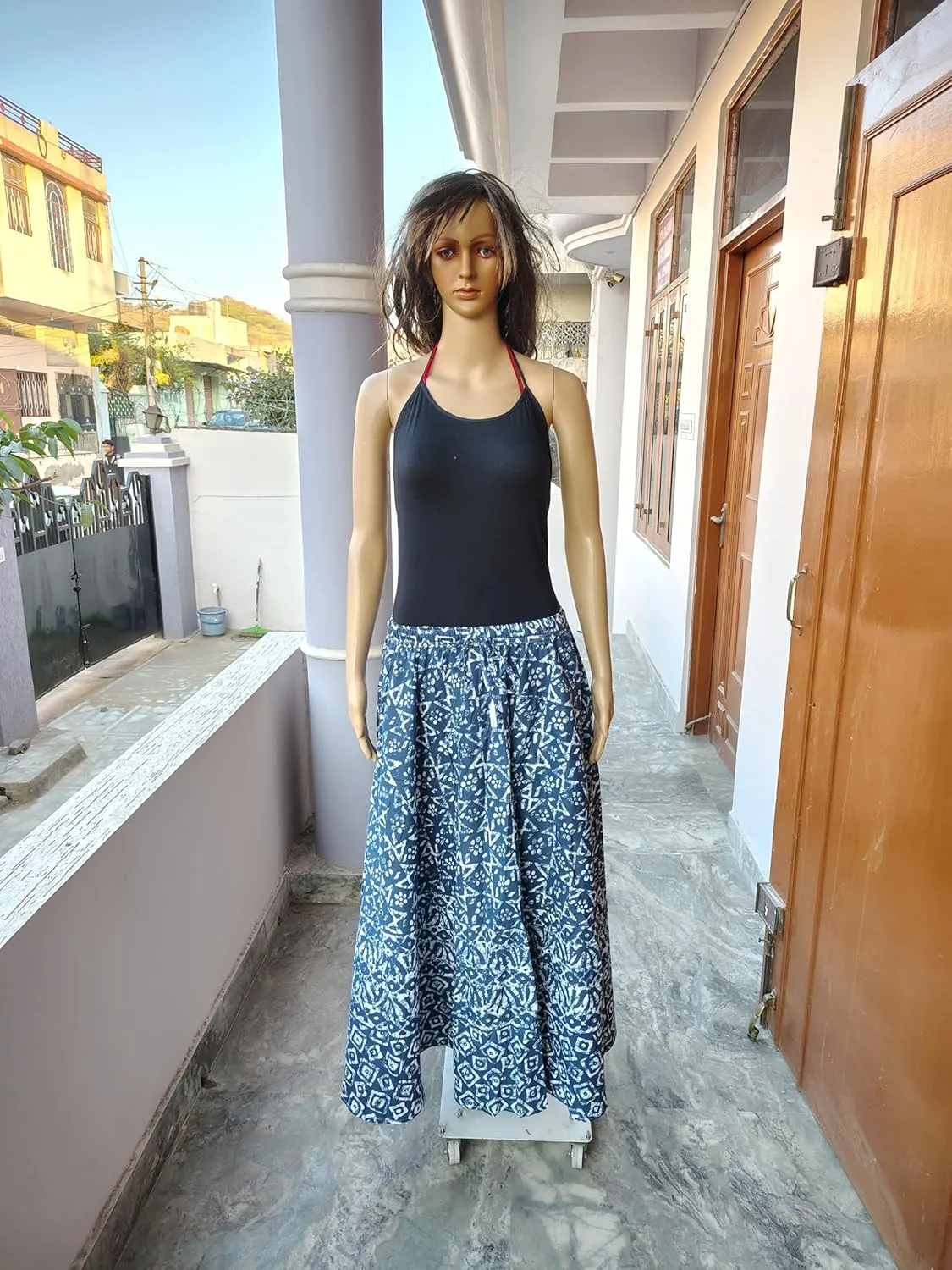 Rastogi Handicrafts Womens Bohemian Print Cotton Long Skirt Pareo Beach Wrap Cover up Elastic Waist One Size Waist 22"-39"
