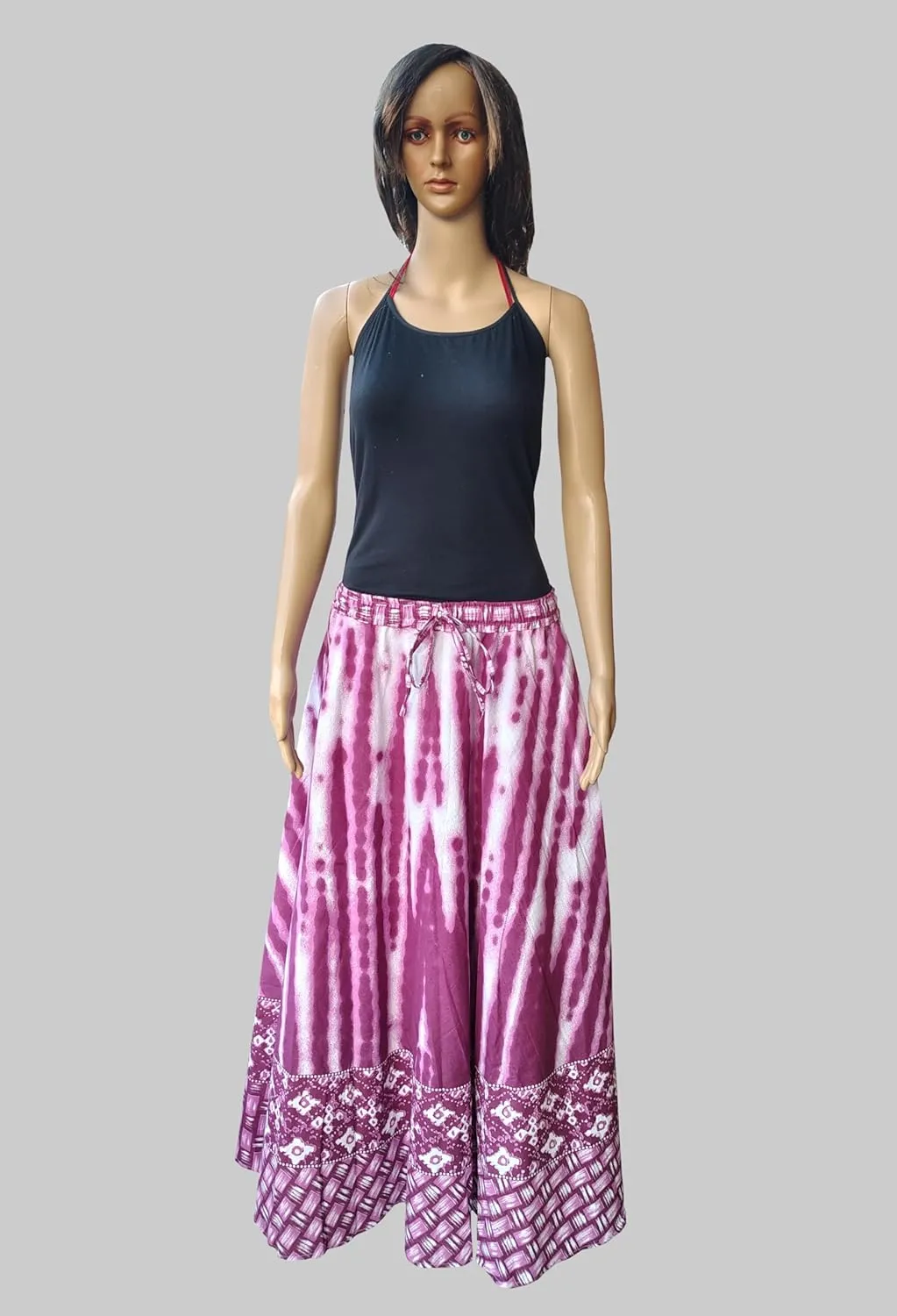 Rastogi Handicrafts Womens Bohemian Print Cotton Long Skirt Pareo Beach Wrap Cover up Elastic Waist One Size Waist 22"-39"