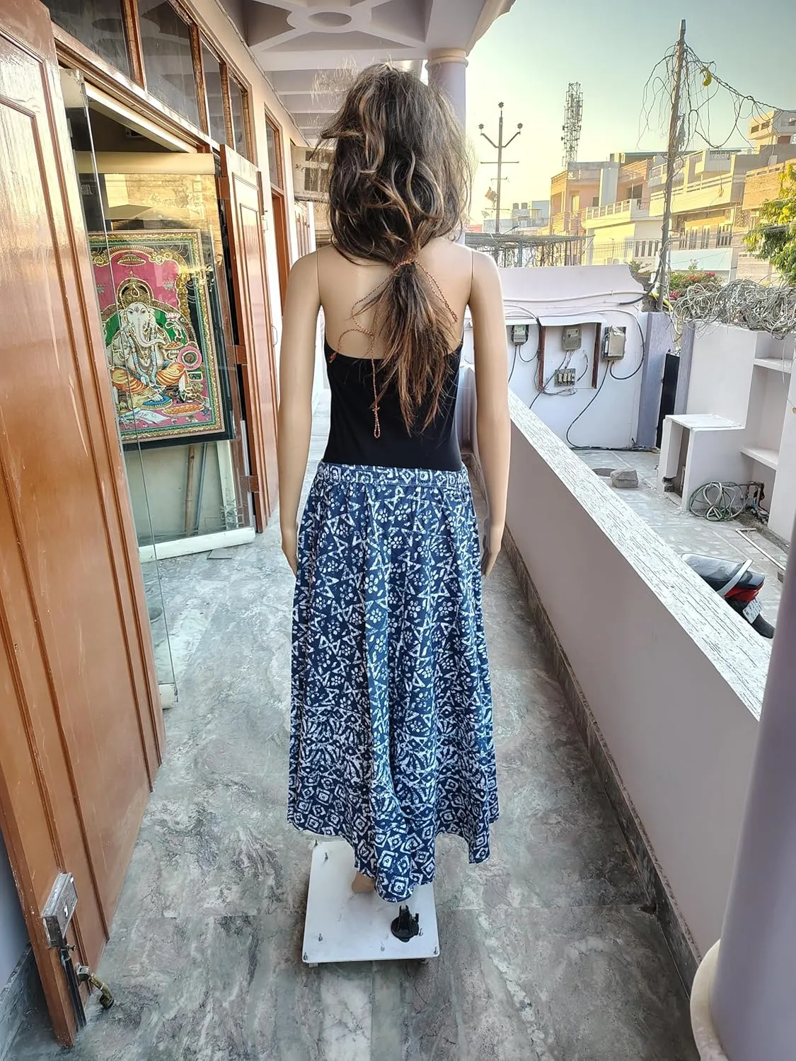 Rastogi Handicrafts Womens Bohemian Print Cotton Long Skirt Pareo Beach Wrap Cover up Elastic Waist One Size Waist 22"-39"