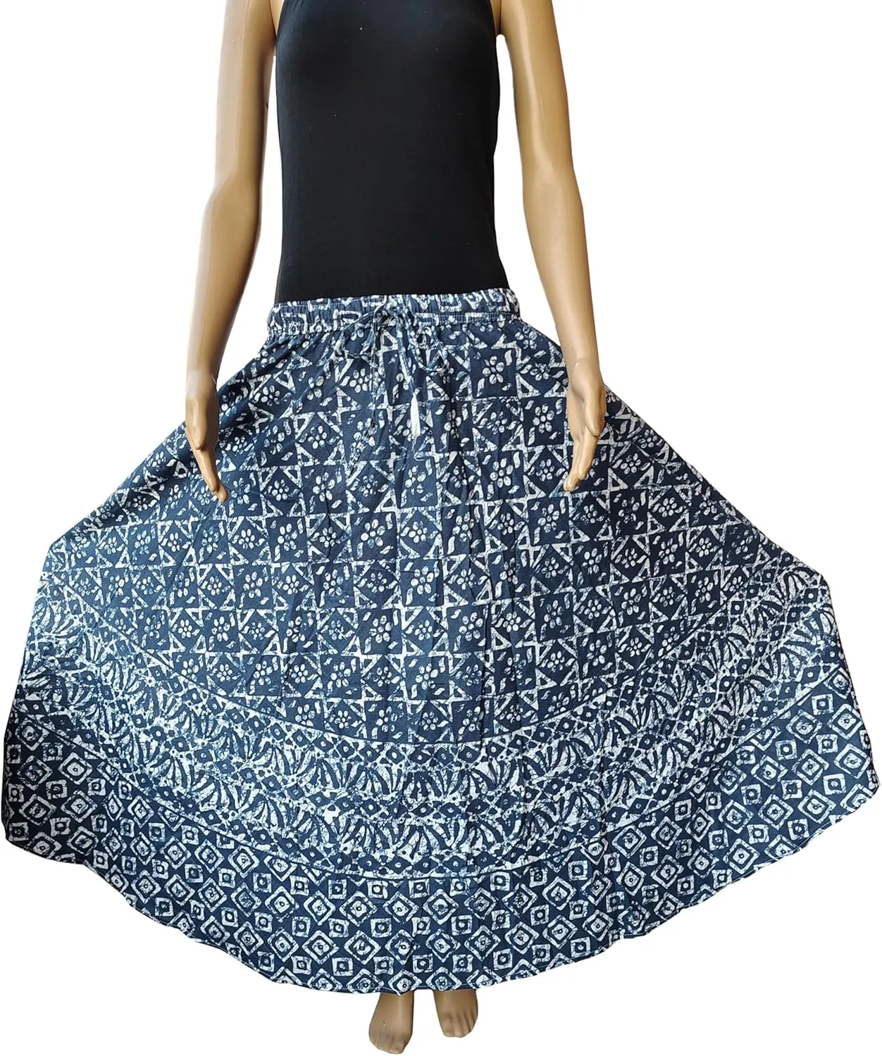 Rastogi Handicrafts Womens Bohemian Print Cotton Long Skirt Pareo Beach Wrap Cover up Elastic Waist One Size Waist 22"-39"