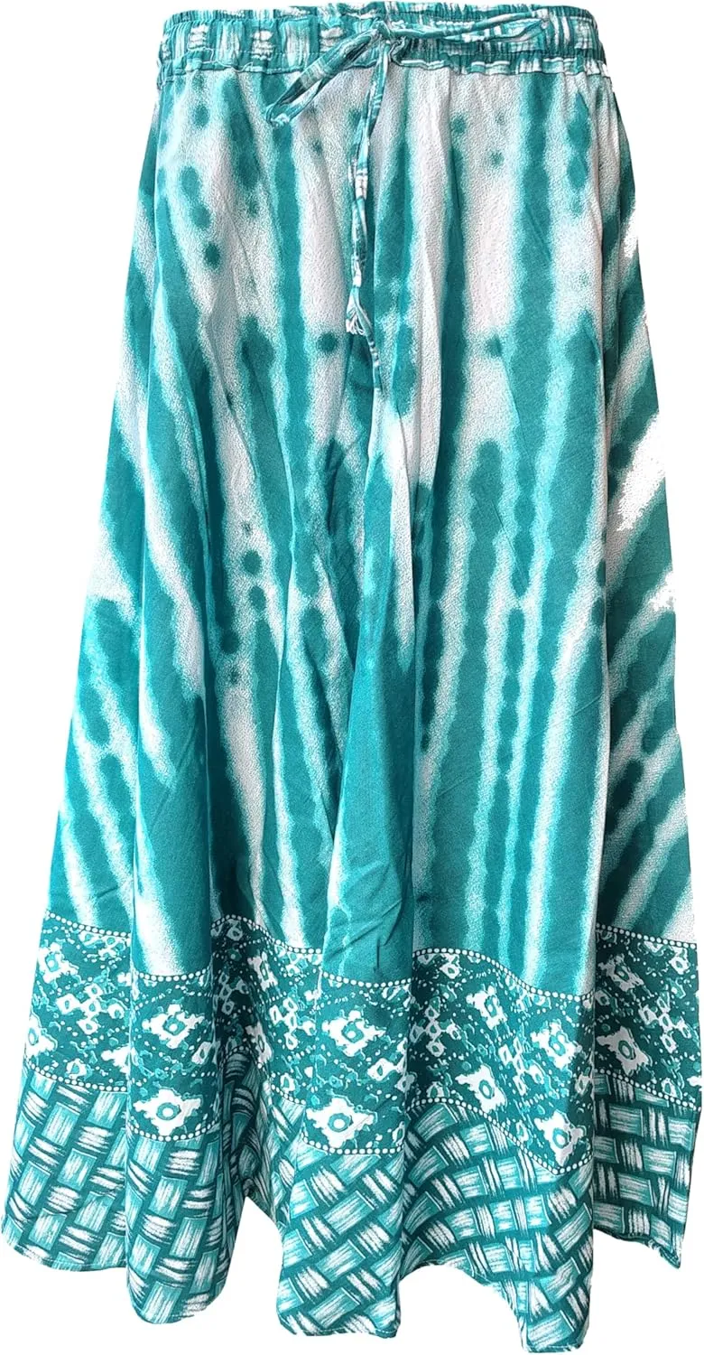 Rastogi Handicrafts Womens Bohemian Print Cotton Long Skirt Pareo Beach Wrap Cover up Elastic Waist One Size Waist 22"-39"
