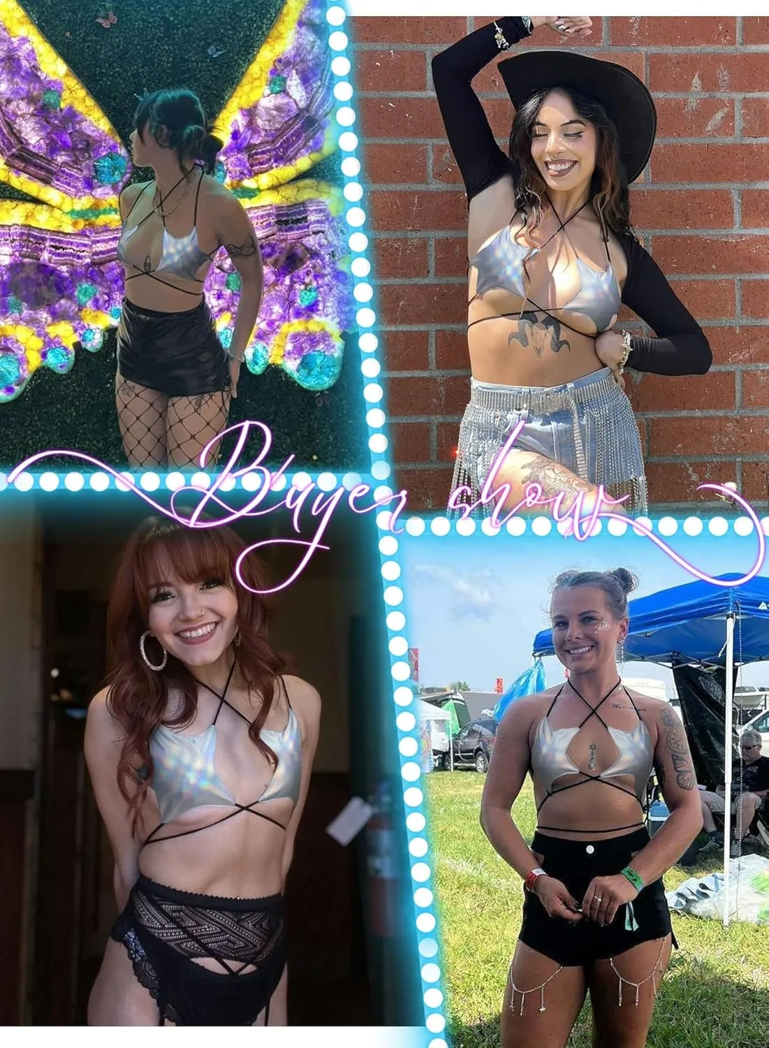 Rave Star Top for Women - EDC Festival Sexy Halter Party Dance Bra Backless Strappy Crisscross Wrap Tie Outfits