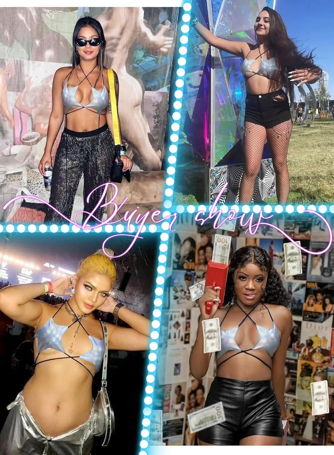 Rave Star Top for Women - EDC Festival Sexy Halter Party Dance Bra Backless Strappy Crisscross Wrap Tie Outfits