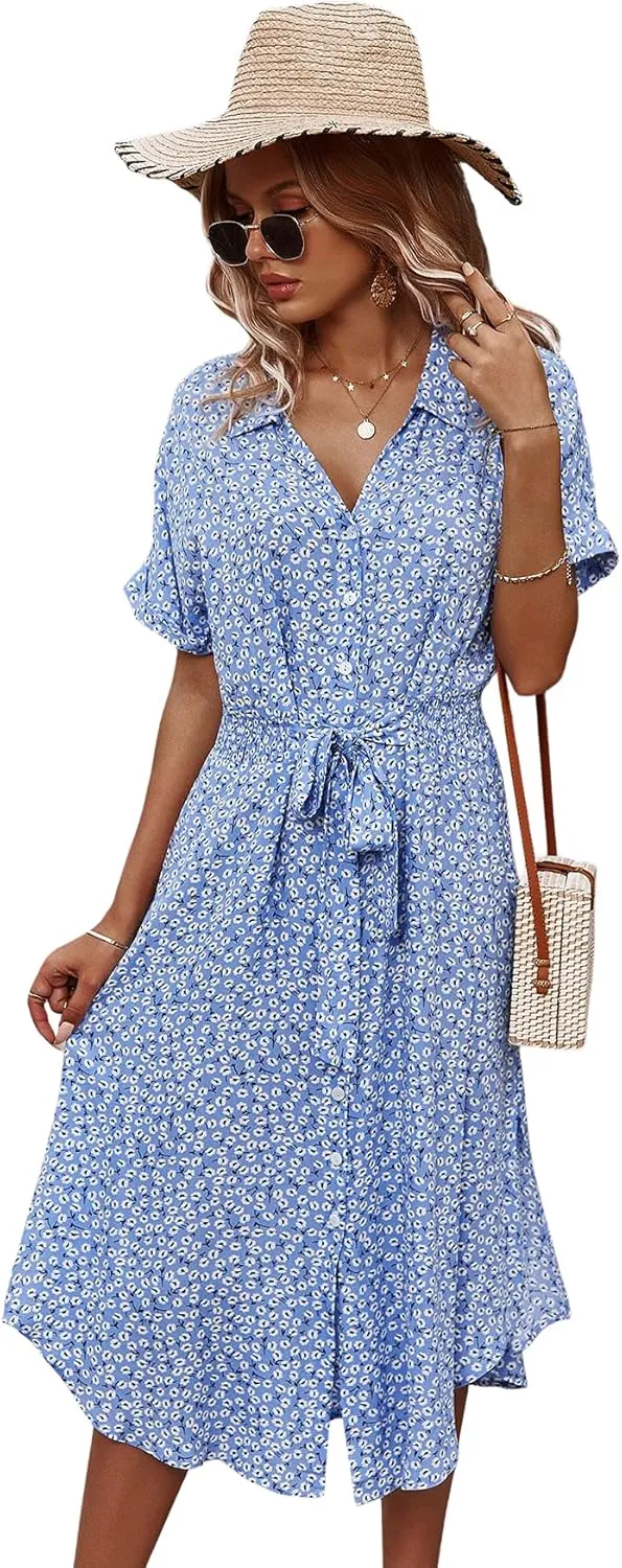 SOLY HUX Womens Ditsy Floral Off Shoulder Mini Dress A Line Boho Summer Dresses