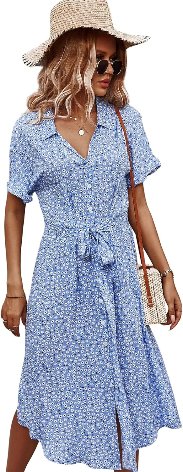 SOLY HUX Womens Ditsy Floral Off Shoulder Mini Dress A Line Boho Summer Dresses