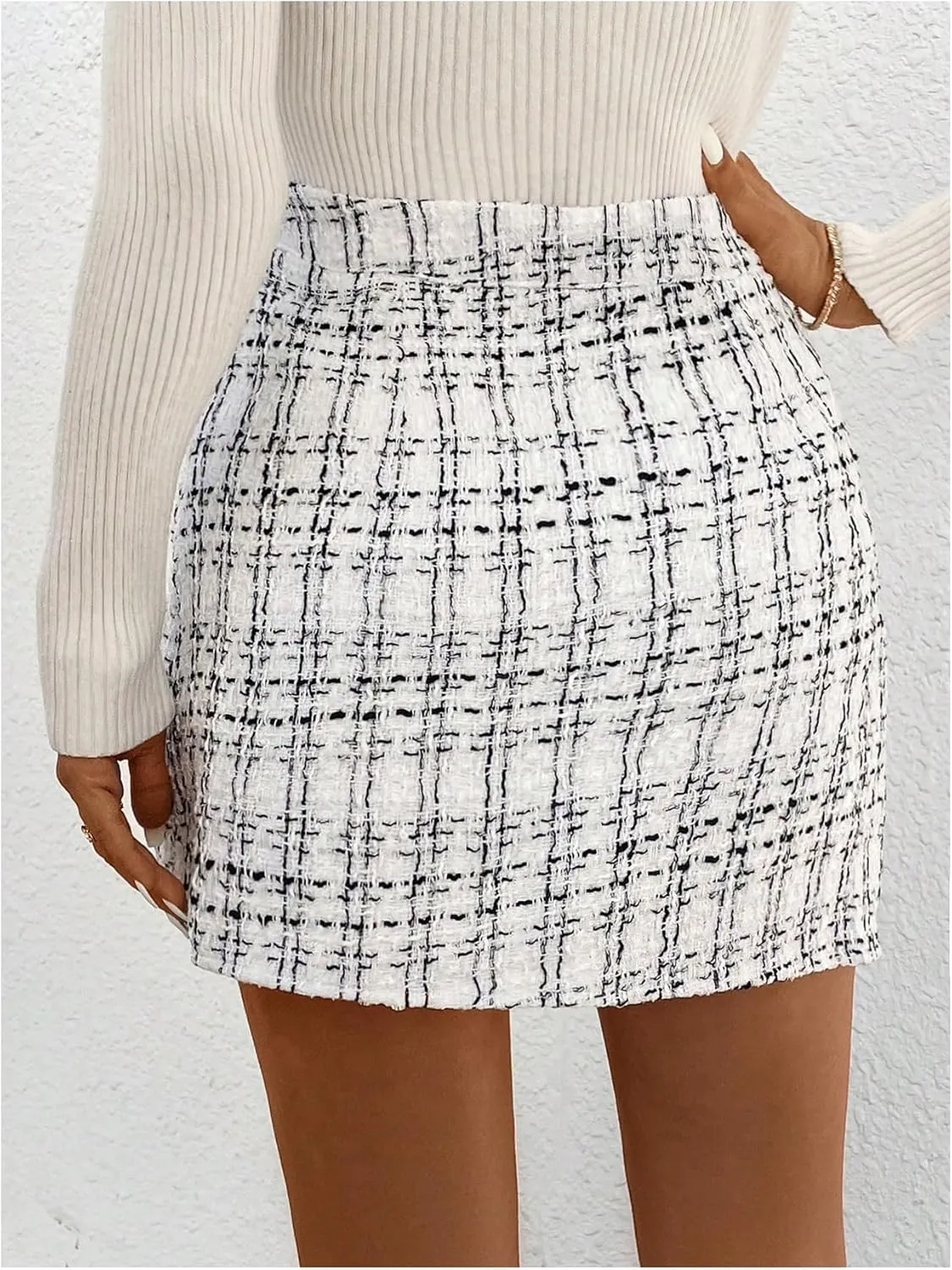 SweatyRocks Women's Elegant High Waist A-line Plaid Tweed Mini Skirt