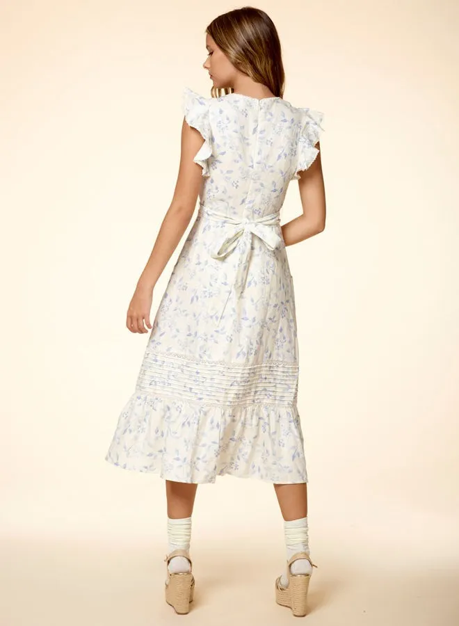 V-Neck Side Split Belted Floral Dress
