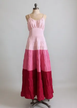 Vintage 1940s Pink Color Block Evening Gown