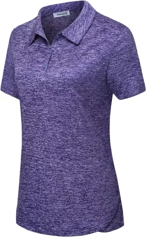 Vldnery Polo Shirts for Women 3-Button Collared Short Sleeve Moisture Wicking Athletic Loose Yoga Tennis Golf Shirts