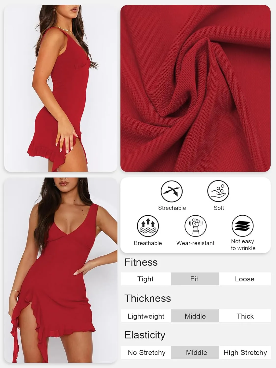 Women Sleeveless Sexy V Neck Bodycon Mini Dress Summer Side Slit Mesh Irregular Ruffle Hem Backless Short Dress